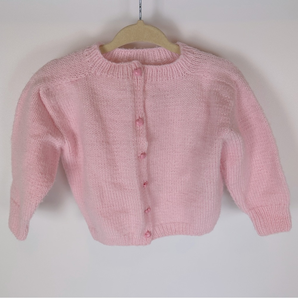 Vintage Handmade Knit Pink Heart Sweater Cardigan‎